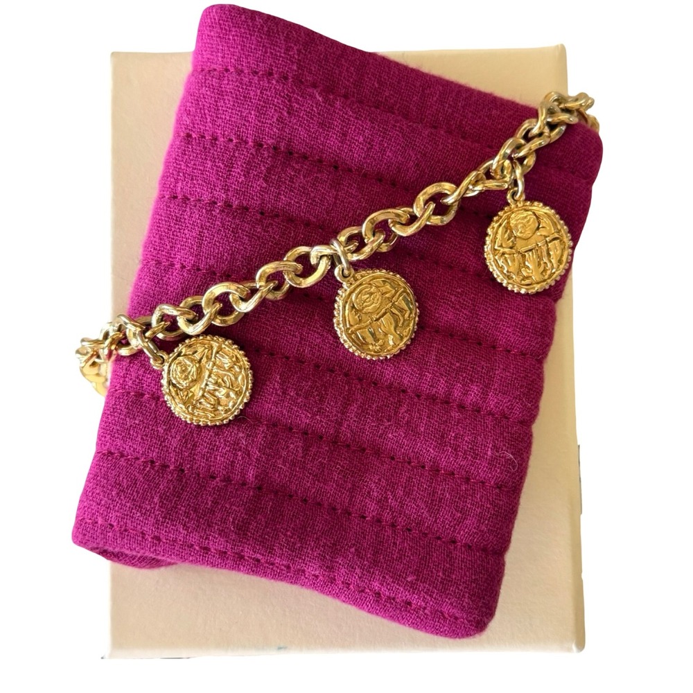 SEZANE Dina Charm Bracelet Women OS Gold Tone Coin Medallion Chain